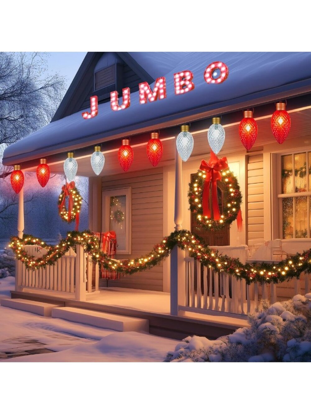 2 Pack 11ft Jumbo LED Christmas String Lights - Waterproof Outdoor Holiday Decor